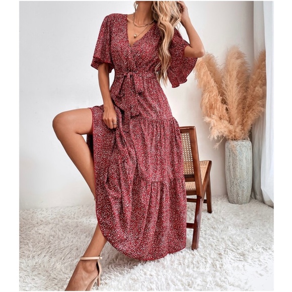 Boho Yellow Butterfly Sleeve Ruffle Maxi Dress - Picture 8 of 10